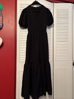 Women Black Puff-Sleeve Maxi Dress long black size XS